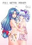  bad_id bad_pixiv_id bandeau bikini blue_eyes blue_hair bow chidori_kaname copyright_name full_metal_panic! hair_bow long_hair low-tied_long_hair multiple_girls pink_sarong print_sarong sarong side-tie_bikini swimsuit teletha_testarossa tidsean yellow_bikini yellow_eyes 