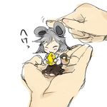  :3 animal_ears basket black_hair blush_stickers cheese chibi closed_eyes eating food hands in_palm minigirl mouse_ears nazrin parody petting sape_(saperon_black) sketch solo_focus touhou 