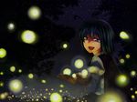  antennae bad_id bad_pixiv_id cape chameleon_(ryokucha_combo) fireflies green_eyes green_hair nature night short_hair solo touhou wriggle_nightbug 