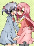  bad_id bad_pixiv_id black_hair hayate_no_gotoku! holding_hands katsura_hinagiku multiple_girls nishizawa_ayumu one_eye_closed pink_hair school_uniform shacttainw twintails yellow_eyes 