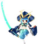 armor blue_hair helmet katana midriff original ryao short_hair solo sword tabi weapon 