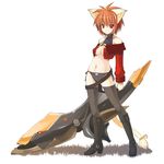  animal_ears bad_id bad_pixiv_id belt black_panties breasts brown_hair cat_ears cleavage copyright_request medium_breasts no_pants oota_yuuichi panties red_eyes side-tie_panties solo thighhighs underwear 