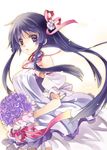  akiyama_mio bouquet bride dress flower k-on! long_hair purple_eyes purple_hair shima_(6land) solo wedding_dress 