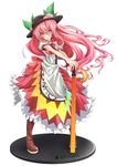  alternate_color chonbo_(artist) food food_as_clothes fruit full_body hat highres hinanawi_tenshi long_hair peach pink_eyes pink_hair solo standing sword sword_of_hisou touhou weapon 