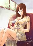  bad_id bad_pixiv_id brown_eyes brown_hair couch cup dress glasses k-on! long_hair rainsp saucer sitting solo teacup yamanaka_sawako 