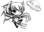  greyscale houjuu_nue monochrome no_nose pitchfork rajigaku solo touhou ufo 