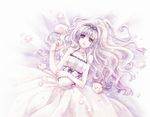  :d bad_id bad_pixiv_id bare_shoulders bow cross cross_necklace dress earrings hair_bow jewelry lipstick long_hair lying makeup necklace niwa_toriko open_mouth original purple purple_eyes silver_hair smile solo white_dress 