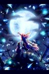  ayakashi_(monkeypanch) bad_id bad_pixiv_id blonde_hair cross from_behind full_moon glowing gourd highres horns ibuki_suika letterboxed long_hair moon solo standing touhou 