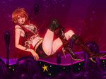  ataru boots breasts brown_eyes brown_hair cleavage large_breasts meiko midriff short_hair skirt solo vocaloid 