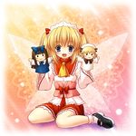  blonde_hair blue_eyes brown_hair character_doll drill_hair fan hat long_hair luna_child puppet short_hair solo star_sapphire sunny_milk touhou two_side_up wings yamasan 