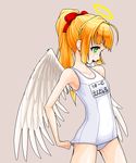  angel_wings flat_chest halo one-piece_swimsuit original school_swimsuit solo swimsuit white_school_swimsuit white_swimsuit wings yuuki_(silent_moon) 