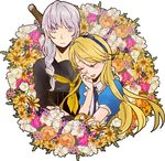  alice_(wonderland) alice_(wonderland)_(cosplay) alice_in_wonderland androgynous az0212 bad_id bad_pixiv_id cosplay crossdressing flower kuma_(persona_4) long_hair male_focus multiple_boys narukami_yuu otoko_no_ko peony_(flower) persona persona_4 rudbeckia school_uniform serafuku smile 