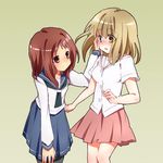  bad_id bad_pixiv_id blush fukuji_mihoko hand_on_another's_face heterochromia kazekoshi_school_uniform kiyosumi_school_uniform multiple_girls pantyhose saki school_uniform serafuku shacttainw smile takei_hisa 