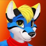  2014 anthro bandanna blue_fur canine compression_artifacts cute fox fur hair happy jamesfoxbr looking_at_viewer male mammal plain_background smile solo 