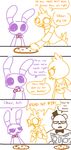  animatronic anthro avian bear bird bonnie_(fnaf) chica_(fnaf) chicken comic dialogue english_text female five_nights_at_freddy&#039;s food freddy_(fnaf) hat humor machine mammal mechanical pizza robot text the_weaver 