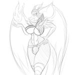  2014 abs anthro areola armor breasts bulge cleavage clothed clothing dickgirl digital_drawing_(artwork) dragon fire hand_on_hip helmet intersex jrvanesbroek magic navel sketch slit_pupils solo spell standing wings 