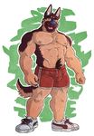  abs anthro biceps big_muscles blue_nose body_hair canine chest_tuft clothed clothing coach dog eye_brows fur german_shepherd green_eyes gym_shorts hair half-dressed happy_trail kumu male mammal muscles nipples omfgitsmiller pecs pubic shoes solo toned topless tuft watch 