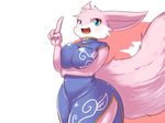  anthro big_breasts big_ears blue_eyes breast_squish breasts canine chinese_clothing chinese_dress female fennec fox fur kemono looking_at_viewer mammal open_mouth pink_fur plain_background smile thick_thighs wide_hips 吉岡 