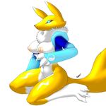  anthro bandai breasts digimon female nipples renamon sitting solo thunder-renamon 