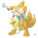  anthro bandai big_breasts blush breasts digimon duo eyes_closed female floatzel huge_breasts lesbian nintendo nipples nude pok&eacute;mon pussy renamon size_difference smile thunder-renamon video_games wide_hips 