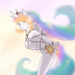 2014 anthro anthrofied bdsm bent_over bondage bound breasts crown cutie_mark equine female friendship_is_magic gold hair horn krd mammal multicolored_hair my_little_pony necklace nipples princess_celestia_(mlp) purple_eyes rope rope_bondage solo translucent_hair winged_unicorn wings 