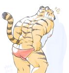  back biceps big_muscles bulge butt clothing feline looking_back male mammal muscles nipples nude rear_view solo speedo swimsuit tiger triceps undressing wolfyama yama_(artist) 