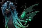  2014 black_background black_body changeling fairy_wings female feral friendship_is_magic green_eyes green_hair hair long_hair looking_at_viewer my_little_pony plain_background queen_chrysalis_(mlp) santagiera smile solo 