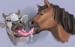  ambiguous_gender blue_eyes bovine cattle equine feral feral_on_feral french_kissing horse interspecies kissing long_tongue mammal saliva slobber tongue ungulatr 