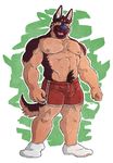 abs anthro biceps big_muscles blue_nose body_hair canine chest_tuft coach dog eyebrows fur german_shepherd green_eyes gym_shorts happy_trail kumu male mammal muscles nipples omfgitsmiller pecs pubes socks solo toned topless tuft 