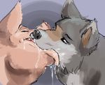  ambiguous_gender black_lips blue_eyes canine eyes_closed feral feral_on_feral french_kissing interspecies kissing mammal open_mouth pig porcine saliva slobber ungulatr wolf 