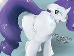  2014 blue_eyes booponies butt cutie_mark dialogue english_text equine eyeshadow female feral friendship_is_magic fur hair horn makeup mammal my_little_pony open_mouth presenting presenting_hindquarters purple_hair rarity_(mlp) solo text unicorn white_fur 