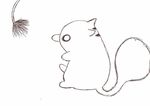  ambiguous_gender cat chubby cute dandelion feline feral flower greyscale mammal monochrome pen_(artwork) plant playing sobreinsart solo traditional_media_(artwork) 