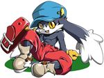  4:3 clothed clothing collar gloves half-dressed hat klonoa klonoa_(series) long_ears male shaolin_bones shoes shorts sitting smile solo topless yellow_eyes 