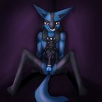  abs anthro black_fur blue_fur canine fur inviting lucario male mammal muscles nintendo piqueraj pok&eacute;mon pose red_eyes seductive solo video_games 