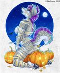  anthro breasts canine female halloween hindpaw holidays jack_o&#039;_lantern jess_(teckly) kashmere mammal mummy nude paws pumpkin pussy solo undead wolf 