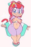  anthro blush breasts cat feline female looking_at_viewer mammal pizzacat polly_esther pussy samurai_pizza_cats solo standing thick_thighs wide_hips 