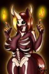  2014 anthro areola big_breasts bodypaint breasts equine female fire fire_eclipse hair halloween holidays horn huge_breasts looking_at_viewer magic mammal navel nipples nude open_mouth solo suirano 
