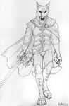  2014 anthro armor bulge canine claws cloak clothing fur klaus male mammal rukis shaded sketch solo sword weapon wolf 