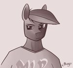  2014 anthro brown_body brown_eyes brown_hair clothing equine gorlar_krahan hair hastegan horse male mammal monochrome my_little_pony pony shirt solo unfinished 