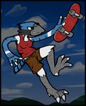  2014 anthro avian bird blue_jay clothed clothing cloud female liquidrabbit skateboard smile solo tanya 