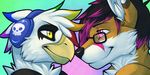  &lt;3 2014 anthro avian beak black_nose canine couple cute duo eyewear faxy feathers feralise fox gay glasses grin gryphon hair half-closed_eyes interspecies male mammal rainbow skoop smile 