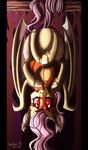  2014 bat_pony equine female feral flutterbat_(mlp) fluttershy_(mlp) friendship_is_magic fur hair inuhoshi-to-darkpen long_hair mammal my_little_pony pegasus pink_hair plain_background pumpkin red_eyes sharp_teeth solo teeth wings yellow_fur 