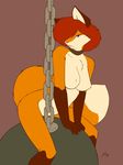  2014 anthro big_breasts blue_eyes breasts brown_fur canine collar female fluffy_tail fox fur hair hair_over_eye looking_at_viewer mammal nude orange_fur red_hair smile solo starfighter white_fur wrecking_ball 