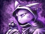  2014 abstract_background akyri ambiguous_gender cat clothed clothing feline fur hair mammal piercing purple_eyes purple_fur purple_hair purple_theme ratte solo 