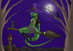  anthro avian bird blue_hair breasts broom cat clothed clothing dragonnetstorm evening feline female feral full_moon group hair halloween hat holidays lizard lizzy magic_user mammal midair moon night outside raven reptile reptilian scalie sitting sky solo_focus tree witch 