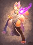  0r0ch1 2014 abstract abstract_background amber_eyes battle big_breasts big_thighs breasts canine cashew_(character) chao chinese_dress clothing dog female fire fur looking_at_viewer magic_user mammal nipples orange_fur pose puffy_nipples side_view sif solo standing wide_hips 