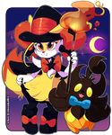  &lt;3 &lt;3_eyes 2014 ambiguous_gender anthro ashiji bow_tie braixen canine cute duo fire fox fur hat inner_ear_fluff looking_at_viewer mammal moon nintendo pok&eacute;mon pumpkaboo red_fur standing stick video_games white_fur witch_hat yellow_fur 