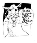  2014 ambiguous_gender anthro black_and_white black_eyes camelid humor llama magin-go mammal monochrome open_mouth spanish_text teeth text 