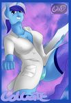  abstract_background anthro big_breasts blue_eyes blue_fur breasts cleavage clothed clothing colgate_(mlp) crazedwd equine female friendship_is_magic fur hair hi_res hooves horn legwear long_hair looking_at_viewer mammal minuette_(mlp) my_little_pony panties presenting raised_leg smile solo stockings text toothbrush two_tone_hair underwear unicorn 