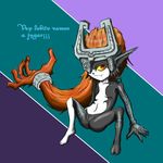  anthro dragonoscuro203 fangs female hair imp looking_at_viewer midna orange_hair ponytail prehensile_hair pussy red_eyes solo spanish_text text the_legend_of_zelda translated twilight_princess video_games yellow_sclera 